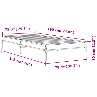 Sängynrunko musta 75x190 cm tekninen puu ja metalli