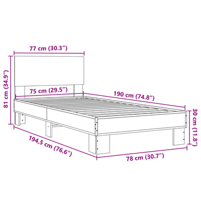 Sängynrunko musta 75x190 cm tekninen puu ja metalli
