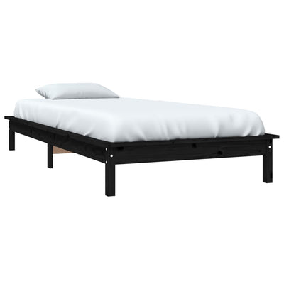 Sängynrunko musta 90x190 cm Single täysi mänty