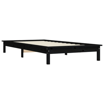 Sängynrunko musta 90x190 cm Single täysi mänty