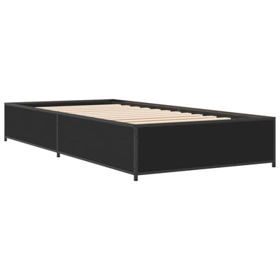 Sängynrunko musta 90x190 cm tekninen puu ja metalli