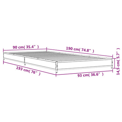 Sängynrunko musta 90x190 cm tekninen puu ja metalli