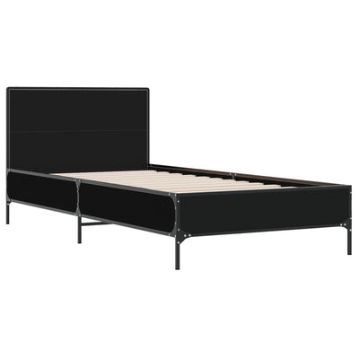Sängynrunko musta 90x200 cm täysi puu ja metalli