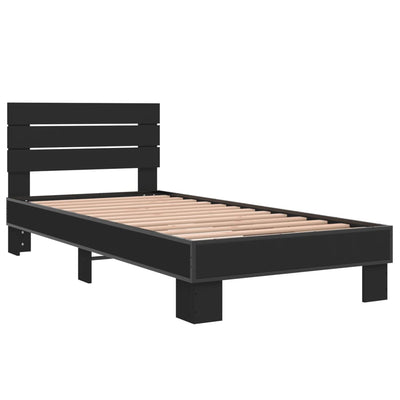 Sängynrunko musta 90x200 cm täysi puu ja metalli