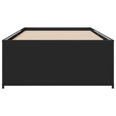 Sängynrunko musta 90x200 cm täysi puu ja metalli