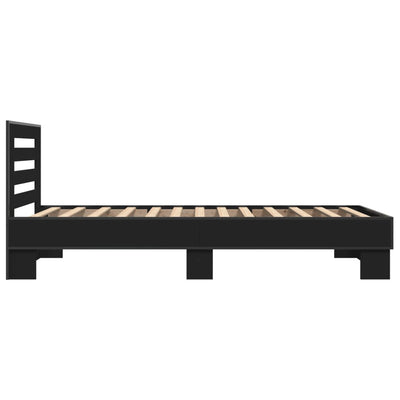 Sängynrunko musta 90x200 cm täysi puu ja metalli