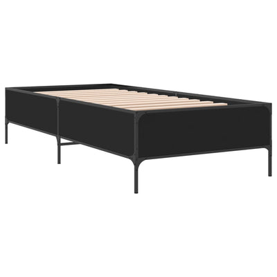 Sängynrunko musta 90x200 cm täysi puu ja metalli