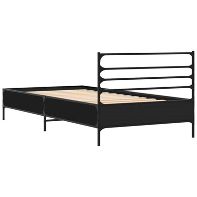 Sängynrunko musta 90x200 cm täysi puu ja metalli