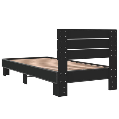 Sängynrunko musta 90x200 cm täysi puu ja metalli
