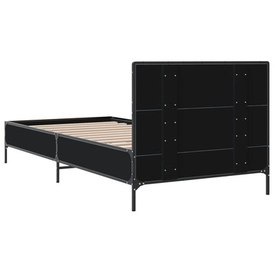 Sängynrunko musta 90x200 cm täysi puu ja metalli