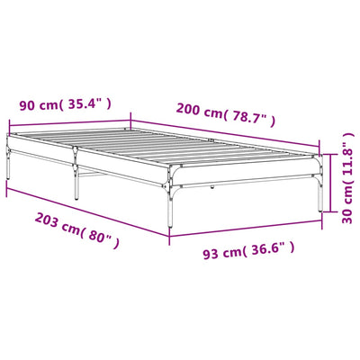 Sängynrunko musta 90x200 cm täysi puu ja metalli
