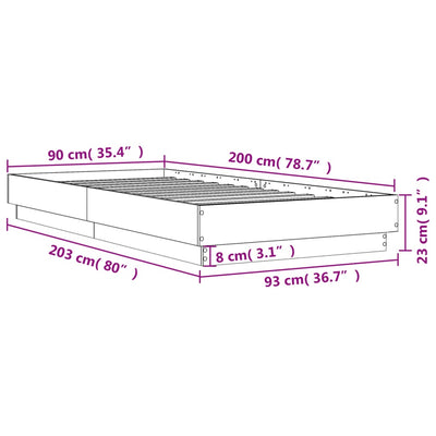 Sängynrunko musta 90x200 cm täysi puu