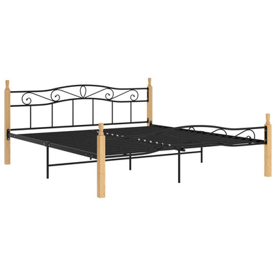 Sängynrunko musta metalli ja täysi tammi 200x200 cm
