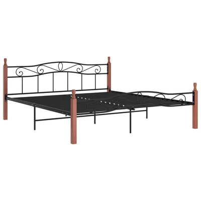 Sängynrunko musta metalli ja täysi tammi 200x200 cm