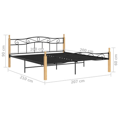 Sängynrunko musta metalli ja täysi tammi 200x200 cm