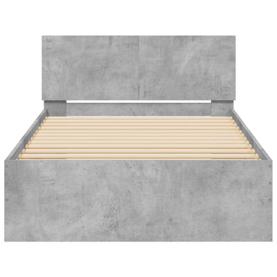 Sängynrunko päädyllä ja LED-valoilla betoninharmaa 100x200 cm