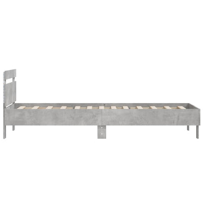 Sängynrunko päädyllä ja LED-valoilla betoninharmaa 100x200 cm