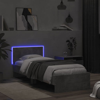 Sängynrunko päädyllä ja LED-valoilla betoninharmaa 75x190 cm