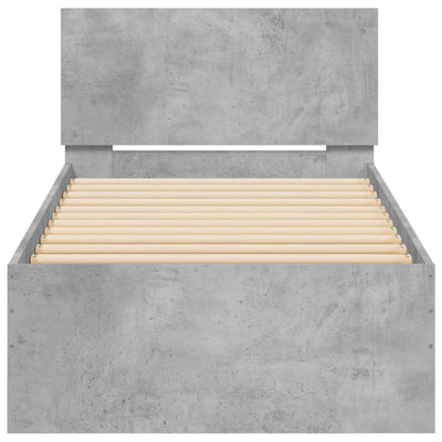 Sängynrunko päädyllä ja LED-valoilla betoninharmaa 75x190 cm