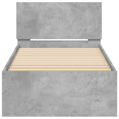 Sängynrunko päädyllä ja LED-valoilla betoninharmaa 90x200 cm