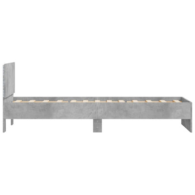 Sängynrunko päädyllä ja LED-valoilla betoninharmaa 90x200 cm