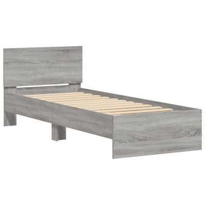 Sängynrunko päädyllä ja LED-valoilla harmaa Sonoma 75x190 cm