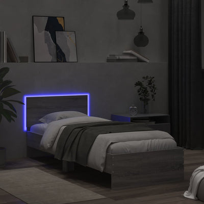 Sängynrunko päädyllä ja LED-valoilla harmaa Sonoma 75x190 cm