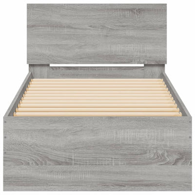 Sängynrunko päädyllä ja LED-valoilla harmaa Sonoma 75x190 cm