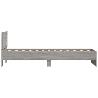 Sängynrunko päädyllä ja LED-valoilla harmaa Sonoma 75x190 cm