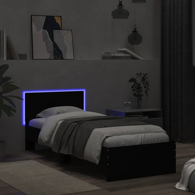 Sängynrunko päädyllä ja LED-valoilla musta 75x190 cm