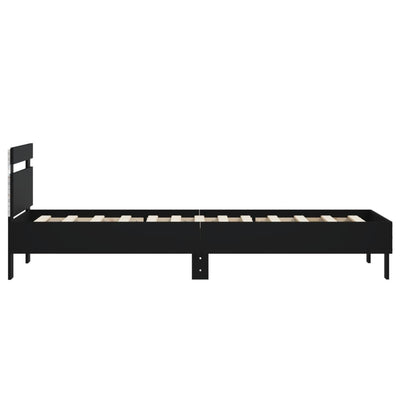 Sängynrunko päädyllä ja LED-valoilla musta 75x190 cm