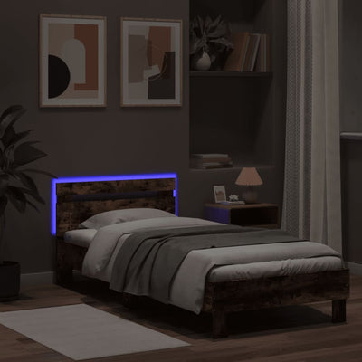 Sängynrunko päädyllä ja LED-valoilla savutammi 75x190 cm