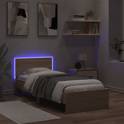 Sängynrunko päädyllä ja LED-valoilla Sonoma-tammi 75x190 cm