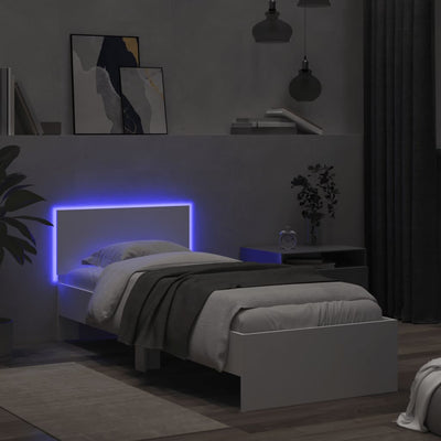 Sängynrunko päädyllä ja LED-valoilla valkoinen 75x190 cm