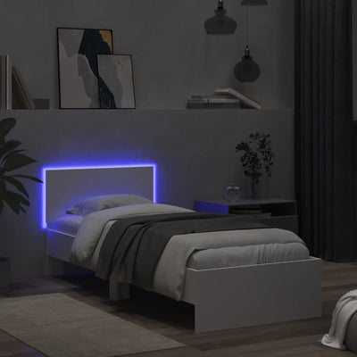 Sängynrunko päädyllä ja LED-valoilla valkoinen 90x190 cm