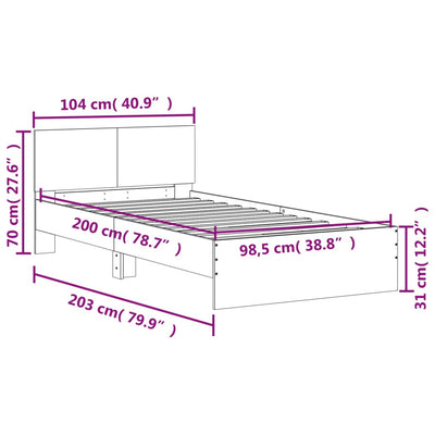 Sängynrunko päädyllä musta 100x200 cm tekninen puu