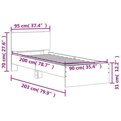 Sängynrunko päädyllä musta 90x200 cm tekninen puu