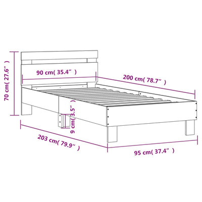 Sängynrunko päädyllä musta 90x200 cm tekninen puu