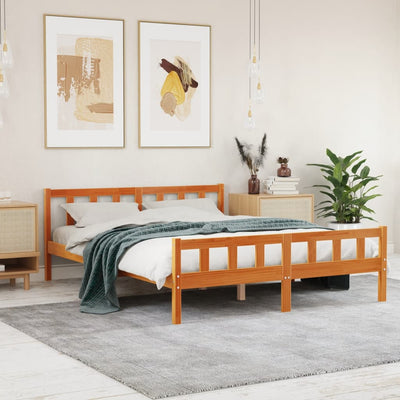 Sängynrunko päädyllä vahanruskea 150x200 cm täysi mänty
