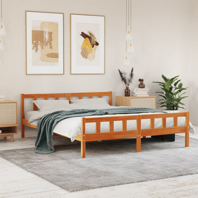Sängynrunko päädyllä vahanruskea 160x200 cm täysi mänty