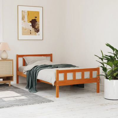 Sängynrunko päädyllä vahanruskea 90x190 cm täysi mänty