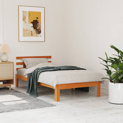 Sängynrunko päädyllä vaharuskea 75x190 cm täysi mänty