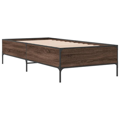 Sängynrunko ruskea tammi 100x200 cm tekninen puu ja metalli