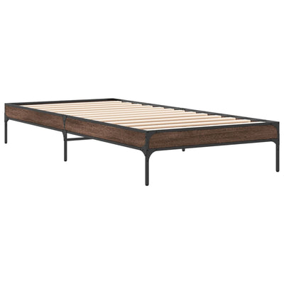 Sängynrunko ruskea tammi 100x200 cm tekninen puu ja metalli
