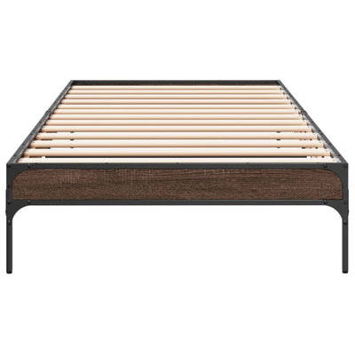 Sängynrunko ruskea tammi 100x200 cm tekninen puu ja metalli