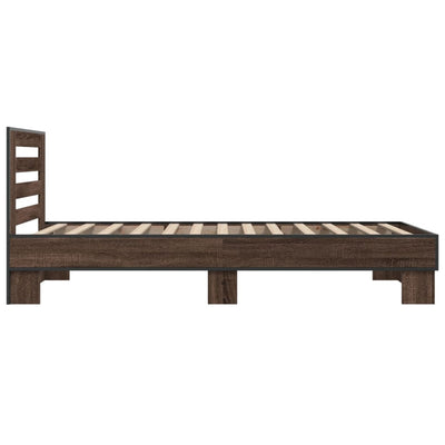 Sängynrunko ruskea tammi 100x200 cm tekninen puu ja metalli