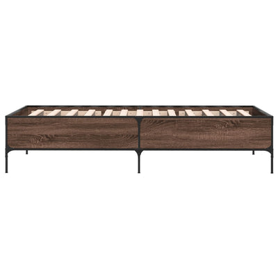 Sängynrunko ruskea tammi 100x200 cm tekninen puu ja metalli