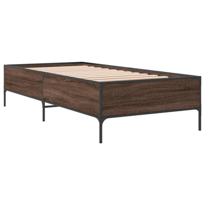 Sängynrunko ruskea tammi 100x200 cm tekninen puu ja metalli