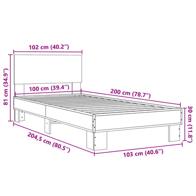 Sängynrunko ruskea tammi 100x200 cm tekninen puu ja metalli
