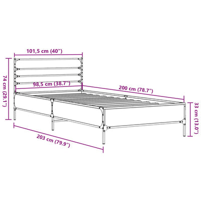 Sängynrunko ruskea tammi 100x200 cm tekninen puu ja metalli